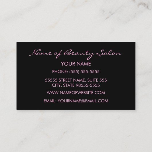 グラマラスなブラックヒョウのピンクのヘアスタイリストのハサミ 名刺 (裏面)