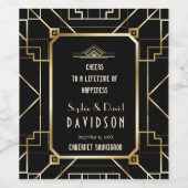 グラマラスなブラック&金ゴールド素晴らしギャツビー結婚ズ ワインラベル (シングルラベル)