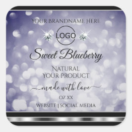 グラマラスなブルーグリッター製品ラベルダイヤモンドロゴ スクエアシール