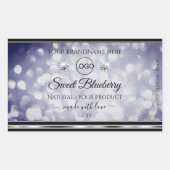 グラマラスなブルーグリッター製品ラベルダイヤモンドロゴ 長方形シール (正面)