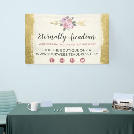 グラマラスなボヘミアンフローラアローズ金ゴールドボホシック 横断幕 (トレードショー)