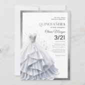 グラマラスなルックスシルバーグリッターとフォイルフォーマルドレス サンキューカード (正面)