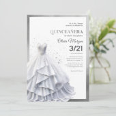 グラマラスなルックスシルバーグリッターとフォイルフォーマルドレス サンキューカード (スタンド正面)