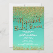 グラマラスな人魚のウェディングシャワー ゴールドグリッター&ターコイズ 招待状 (正面)