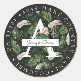 グラマラスな夏の緑の差出人住所シール ラウンドシール