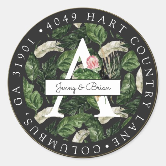 グラマラスな夏の緑の差出人住所シール ラウンドシール (正面)