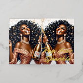 グラマラスな女性ポピンシャンパーニュ誕生日 箔グリーティングカード (外側レイダウン)