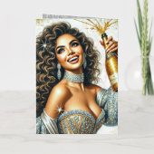 グラマラスな女性ポピンシャンパーニュ誕生日 箔グリーティングカード (裏面)