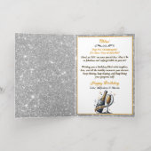 グラマラスな女性ポピンシャンパーニュ誕生日 箔グリーティングカード (内側レイダウン)