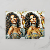 グラマラスな女性ポピンシャンパーニュ誕生日 箔グリーティングカード (外側レイダウン)