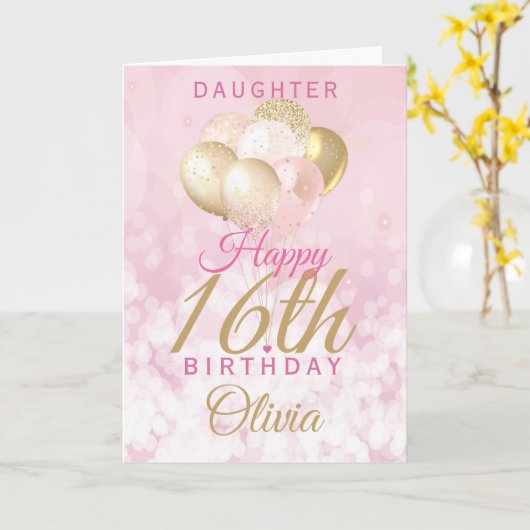 グラマラスな娘16番目の誕生日バルーンカード カード (黄色い花)