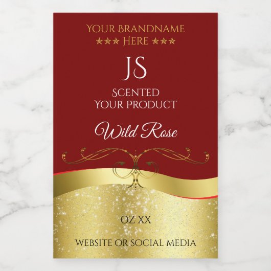 グラマラスな波状金ゴールドデコール暗赤色モノグラムラベル フードラベル (シングルラベル)