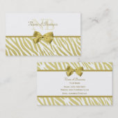 グラマラスな白と金ゴールドのゼブラのモノグラム付きプリント 名刺 (正面/裏面)