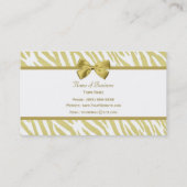 グラマラスな白と金ゴールドのゼブラのモノグラム付きプリント 名刺 (裏面)