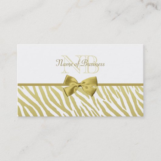 グラマラスな白と金ゴールドのゼブラのモノグラム付きプリント 名刺 (正面)