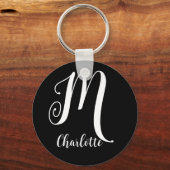 グラマラスな白黒スクリプトモノグラム名 キーホルダー (正面)