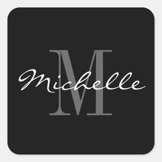 グラマラスな白黒モノグラム正方形ステッカー スクエアシール (正面)