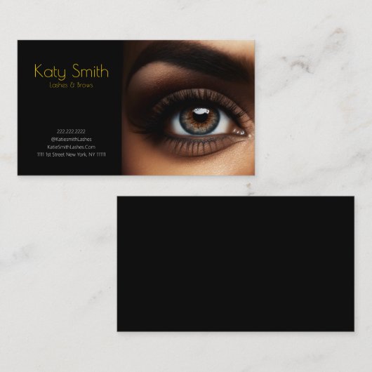 グラマラスな眉と眉 – ブラックカード上の金ゴールド 名刺 (正面/裏面)