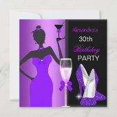 グラマラスな紫色の野生の誕生日パーティーガール 招待状 (正面)