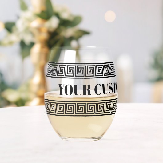 グラマラスな茎のないワイングラスとギリシャの鍵プリント ステムなしワイングラス (インサイチュ (ウェディング))