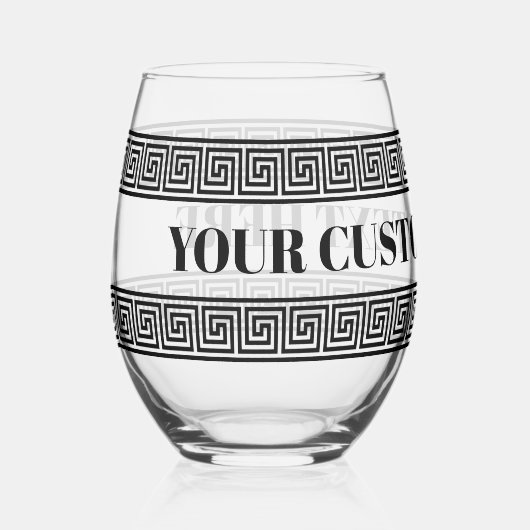 グラマラスな茎のないワイングラスとギリシャの鍵プリント ステムなしワイングラス (正面)