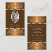 グラマラスな茶色のオレンジ華美色のオーナメントと写真 名刺 (正面/裏面)