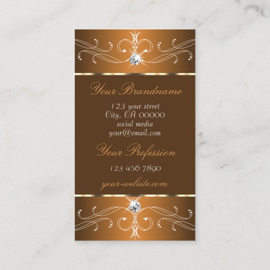 グラマラスな茶色のオレンジ華美色のオーナメントと写真 名刺 (裏面)