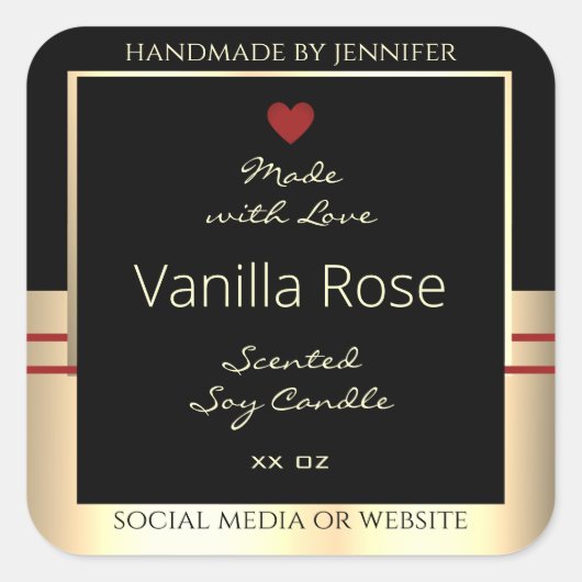 グラマラスな製品の包装ラベル黒と金ゴールド スクエアシール (正面)