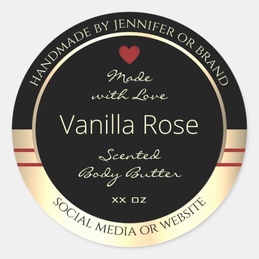グラマラスな製品の包装ラベル黒と金ゴールド ラウンドシール (正面)