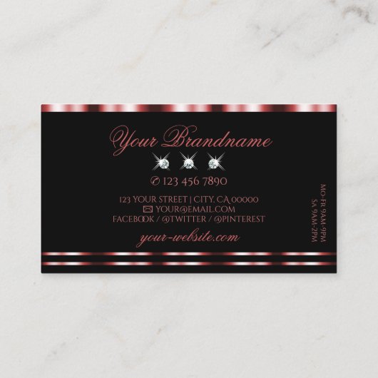 グラマラスな赤と黒のきらめくダイヤスタイリッシュン 名刺 (裏面)