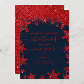グラマラスな赤グリッタースノーフレークグラデーションクリスマス シーズンカード (正面/裏面)