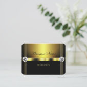 グラマラスな金ゴールドと黒とキラキラ色のラインストーン 名刺 (スタンド正面)