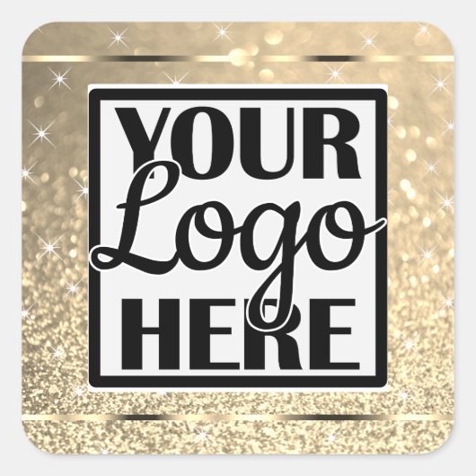 グラマラスな金ゴールドグリッタースパークルスターとロゴ スクエアシール (正面)