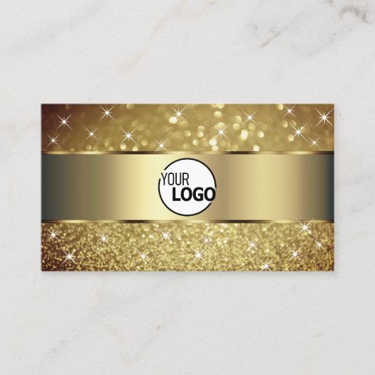 グラマラスな金ゴールドグリッタールミナススター追加ロゴ 名刺 (正面)