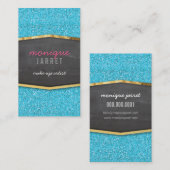 グラマラスな金ゴールドシャルボードパネルグリッターアクアブルー 名刺 (正面/裏面)