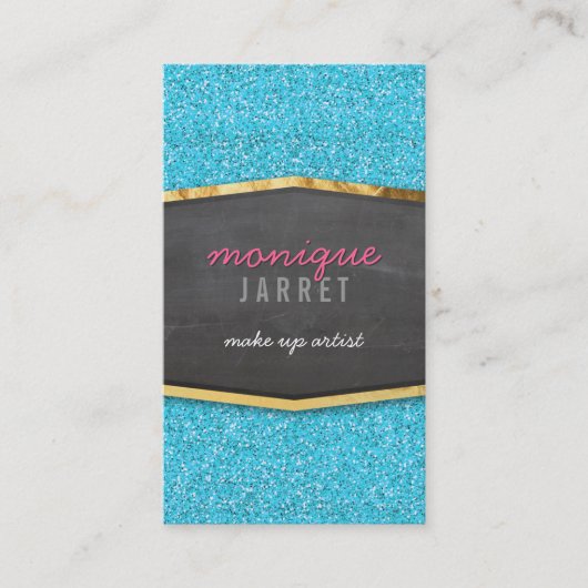 グラマラスな金ゴールドシャルボードパネルグリッターアクアブルー 名刺 (正面)