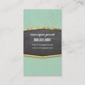 グラマラスな金ゴールドフォイルアートデコ日が差すことミントグリーン 名刺 (裏面)
