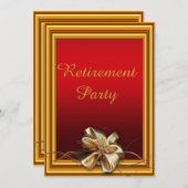 グラマラスな金ゴールドフレームフェイク&ボウ退職パーティー 招待状 (正面/裏面)