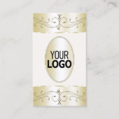 グラマラスな金ゴールド華美クリームオーナメントとロゴ 名刺 (正面)