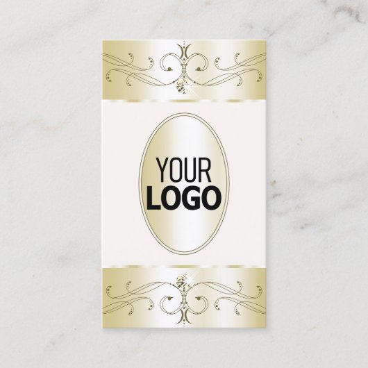 グラマラスな金ゴールド華美クリームオーナメントとロゴ 名刺 (正面)