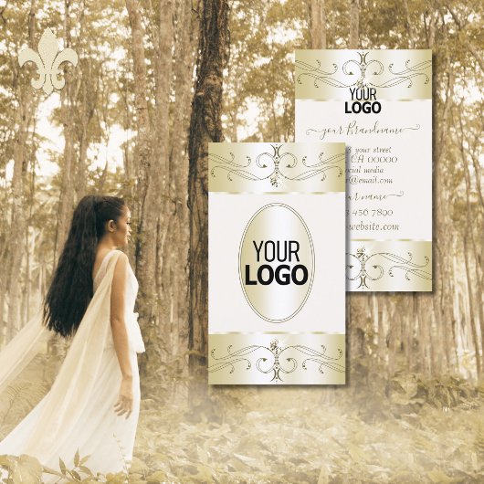 グラマラスな金ゴールド華美クリームオーナメントとロゴ 名刺