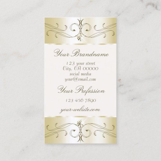 グラマラスな金ゴールド華美クリームオーナメントと写真 名刺 (裏面)