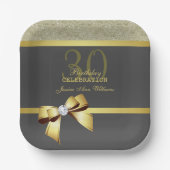 グラマラスな金ゴールド&ブラック・バースデーパーティー ペーパープレート (正面)