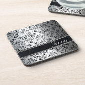 グラマラスな高級シルバーダマスクモノグラム コースター (左側)