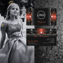 グラマラスな黒い溶岩レッドの四角い宝石とロゴ 名刺