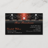 グラマラスな黒い溶岩レッドの四角い宝石とロゴ 名刺 (裏面)