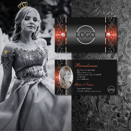 グラマラスな黒い溶岩レッドの斜角のロゴと写真 名刺