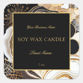 グラマラスな黒と金ゴールド抽象芸術大理石ゲート スクエアシール (正面)