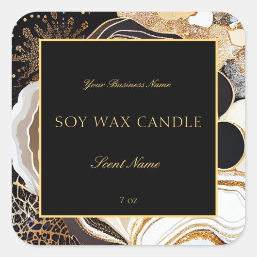 グラマラスな黒と金ゴールド抽象芸術大理石ゲート スクエアシール (正面)