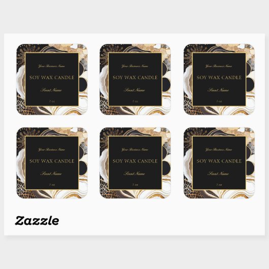 グラマラスな黒と金ゴールド抽象芸術大理石ゲート スクエアシール (シート)